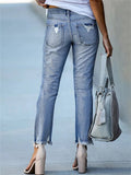 New Ankle-Length Ripped Slim Fit High Waist Stretch Jeans