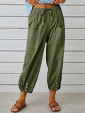 High Waist Drawstring Wide Leg Linen Pants for Women