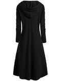 Relaxed Fit Drawstring Hooded Stretchy High Low Pullover Cloak Dress