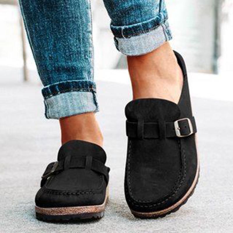 Women’s Casual Round Toe Flat Heel Slip On Backless Loafers