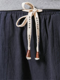 Solid Color Drawstring Linen Ankle-Banded Pants