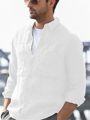 Classic Chest Pocket Long-Sleeved Linen Shirt
