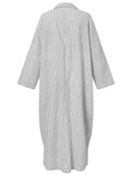 Women's Plus Size Office Irregular Linen Vertical Stripe Long Dresses