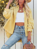 Women's Trendy Lapel Raw Edge Long Sleeve Denim Jacket