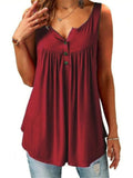 Casual Style Solid Color Button Up Pleated Pullover Tank Tops