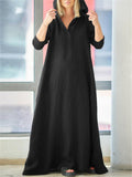 Casual Style Cotton Linen Solid Color Pocket Hooded Maxi Dress