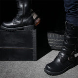 Side Buckle Fastening Low Block Heel Calf-Length Soft Footbed Leather Boots