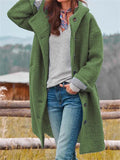 Stylish Button Up Hooded Woolen Overcoat Windbreaker for Women