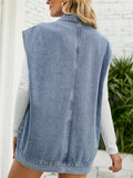 Girl's Summer Street Large Pocket Button Sleeveless Denim Vest