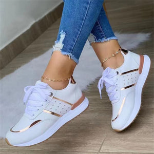 Women's Classic Thick Sole Patchwork Lace Up PU Sneakers