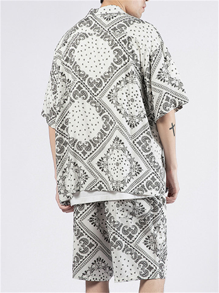 Buttons-Up Printed Short Sleeve 2-Pieces Sets