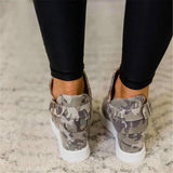Camouflage Canvas Slip-on Casual Wedge Boots
