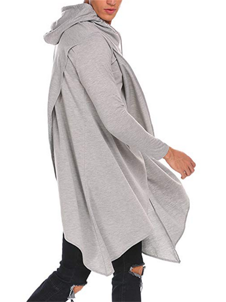Men's Casual Fashion Irregular Hem Design Hooded Drawstring Sweatshirt