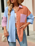 Vibrant Women's Contrast Color Lapel Long Sleeve Button Down Shirt