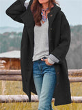 Stylish Button Up Hooded Woolen Overcoat Windbreaker for Women