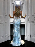 Stunning V Neck Sequined Mermaid Strappy Dress for Prom