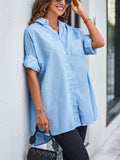 Women's Holiday Roll Up Long Sleeve Button Down Oversized Blouses