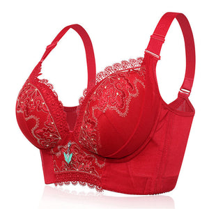 Women's Plus Size Lace Patchwork Wireless Full Coverage Bras - Red