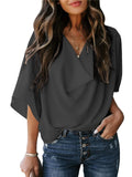 Feminine Flowy Style Cowl Neck Half Sleeve Lightweight Chiffon Pullover Tops