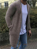 Men's Loose Open Front Long Solid Color Knitted Cardigan