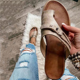 Vintage Style Toe-Ring Ridged Flat Sole Lightweight Sandals Slippers