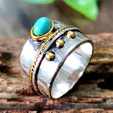 Classic Neutral Turquoise Inlay Gold Border Finger Ring