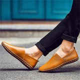 Men's Simple Pure Color Stitches Breathable Genuine Leather Shoes