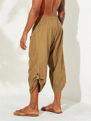 Men's Calf-Length Drawstring Linen Harem Pants