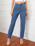 Street Style Washed Effect Stripe Denim Jeans for Women