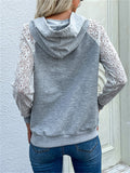 Lace Splice Long Sleeve Pullover Women's Pocket Hoodies