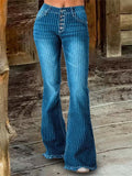 Fashion Thin Vertical Striped Ladies Bell Bottom Jeans