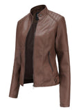 Women's PU Leather Stand Collar Slim Jacket
