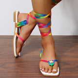 Cute Flat Heel Colorful Strap Beach Sandals for Women