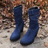 Women's Stylish High Heeled Denim Ankle Boots