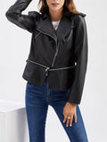 Women's Fashion Casual PU Lapel Jackets Coats