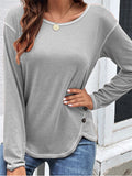 Casual Crewneck Pullover Irregular Hem Hide Belly Women Tops