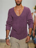 Men V-Neck Pullover Knitted Sweater