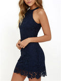 New Elegant Lace Design Sleeveless Hollow Out Halter Cocktail Dresses