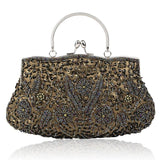 Shimmering Elegant Top-Handled Floral Beaded Clutch Evening Bag Wedding Party