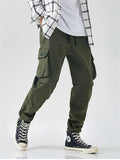 Tapered Design Drawstring Elasticated Waistband Linen Ankle-Length Cargo Pants