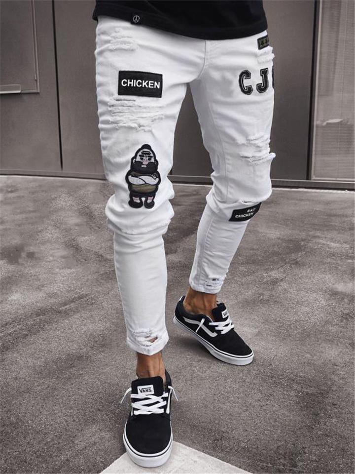 Men’s Tapered Fit Cartoon Ripped Jeans
