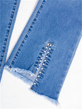 Casual Style Office Lady Grace Bell Bottom Rivet Denim Jeans for Women