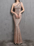 Elegant Sexy Sequins Slim One-Shoulder Evening Dresses