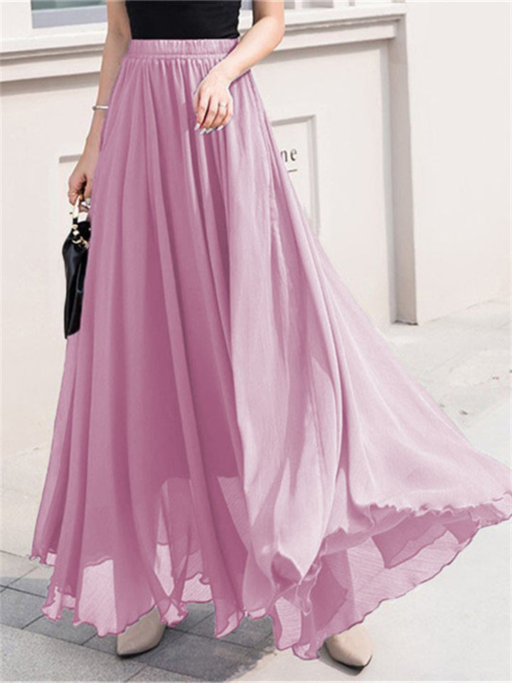 Classy Flowy High-waisted Solid Layered Chiffon Skirt