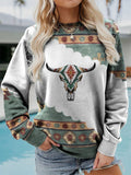 Vintage Printed Round Neck Long Sleeve Shirts For Women