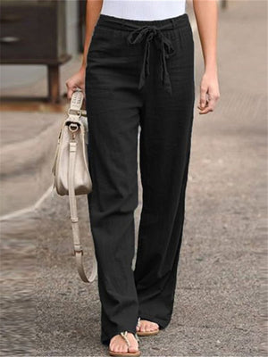 Summer Comfy Elastic Waist Loose Cotton Trousers