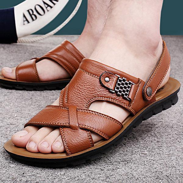 Men's Plus Size Non-slip Flat Leather Beach Sandals