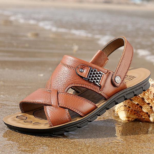 Men's Plus Size Non-slip Flat Leather Beach Sandals