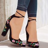 Beautiful Floral Embroidered High Heel Pumps Shoes