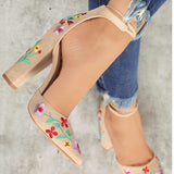 Beautiful Floral Embroidered High Heel Pumps Shoes